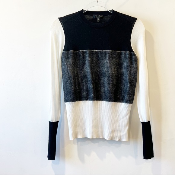 Rag & Bone Marissa‎ Color Block Fine Knit Sweater in Black and Cream - Picture 2 of 5